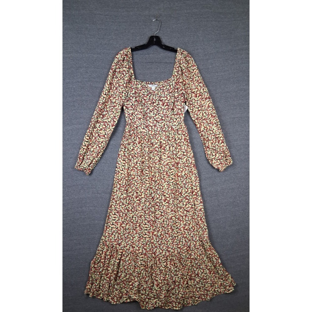 New Bar III‎ Womens Dress M Yellow Red Ditsy Rush Floral Maxi Ruffle Smocked